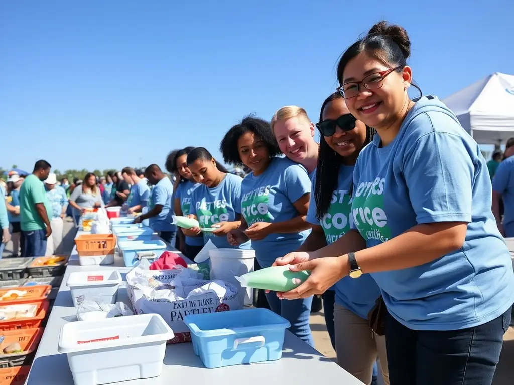 A heartwarming image of volunteers and community members working together to set up for a cultural event, showcasing the spirit of collaboration and support.