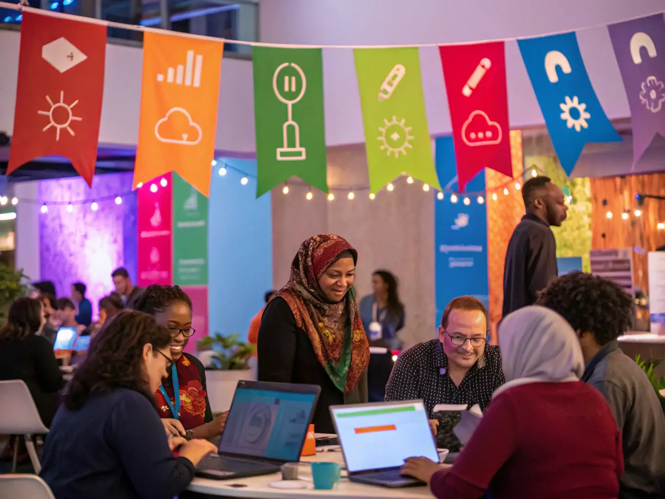 A dynamic image showcasing a cultural event, such as an art exhibition or community workshop, with participants actively engaged in creative activities. The image should highlight the diversity and inclusivity of the event.